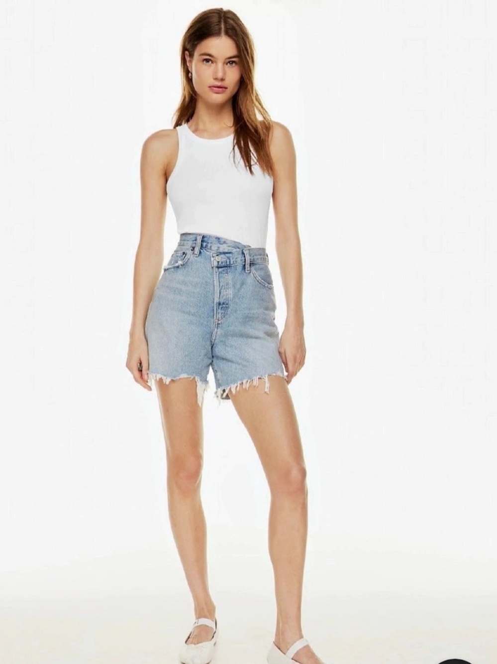 AGOLDE Criss Cross Short Women's Distressed Denim Jean Shorts in Blue